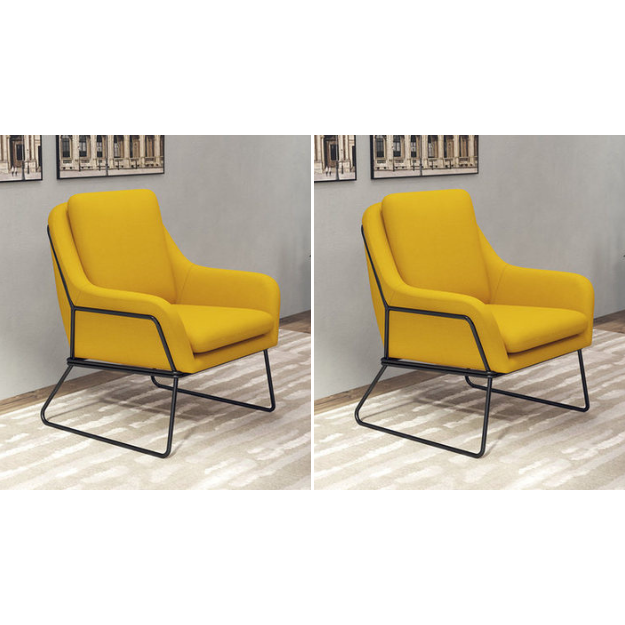 Fauteuil lounge design – Tissu velours coloré & piètement métal noir