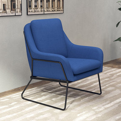 Fauteuil lounge design – Tissu velours coloré & piètement métal noir