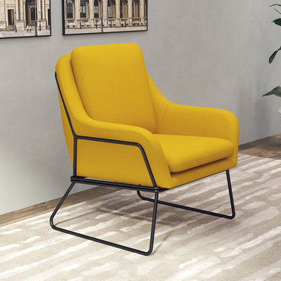Fauteuil lounge design – Tissu velours coloré & piètement métal noir