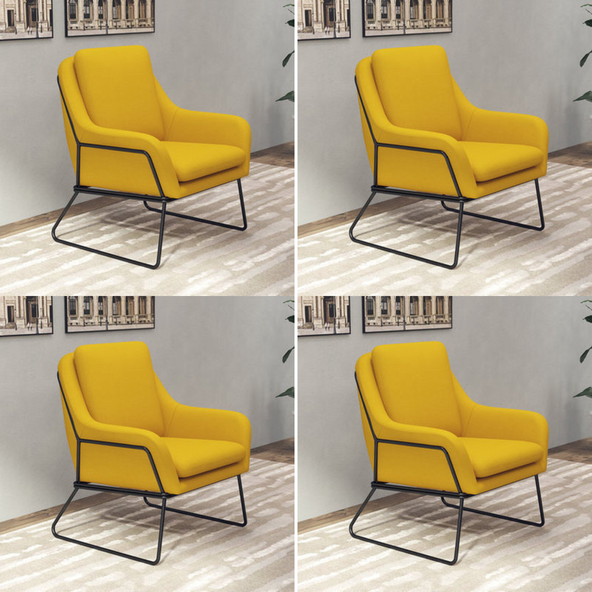 Fauteuil lounge design – Tissu velours coloré & piètement métal noir