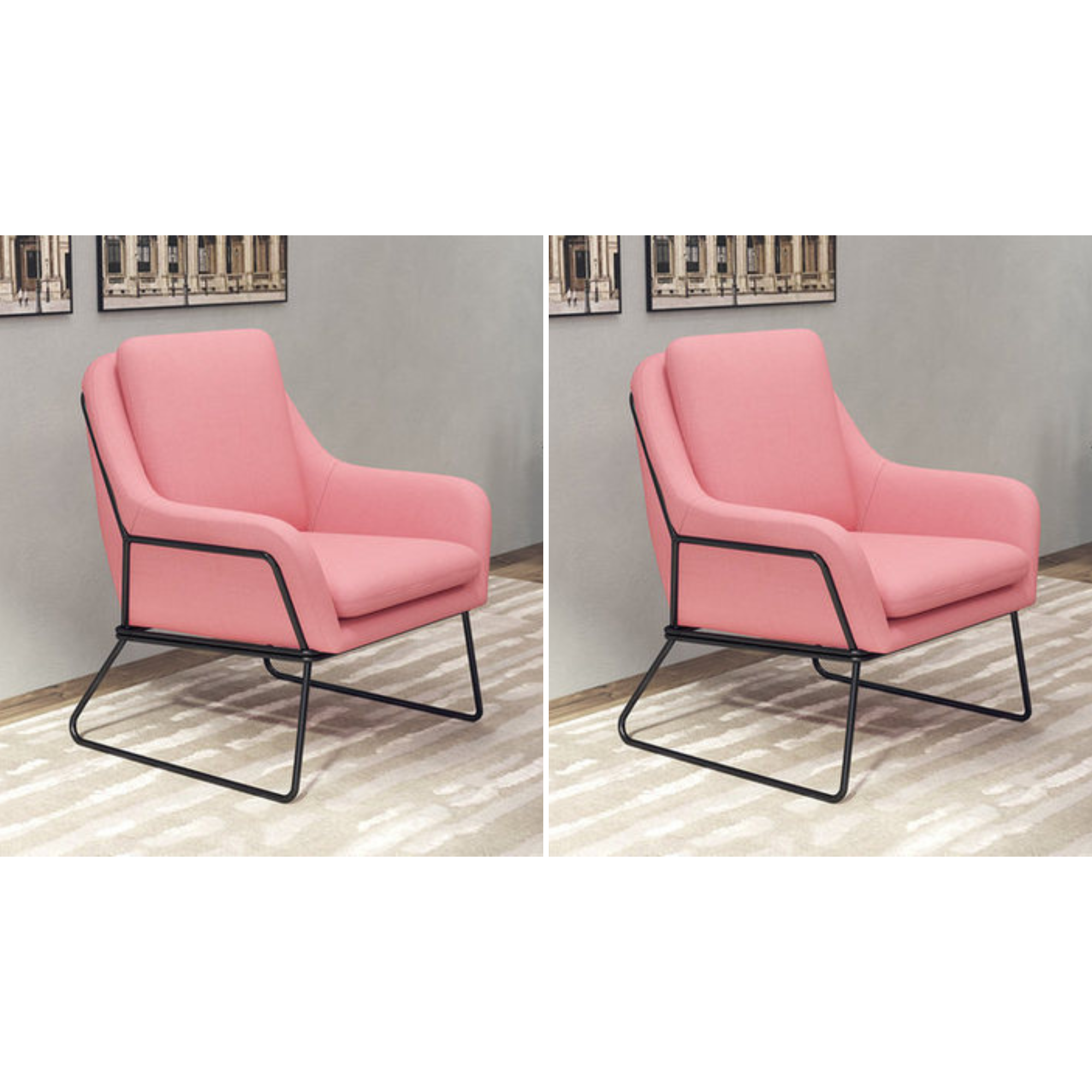 Fauteuil lounge design – Tissu velours coloré & piètement métal noir