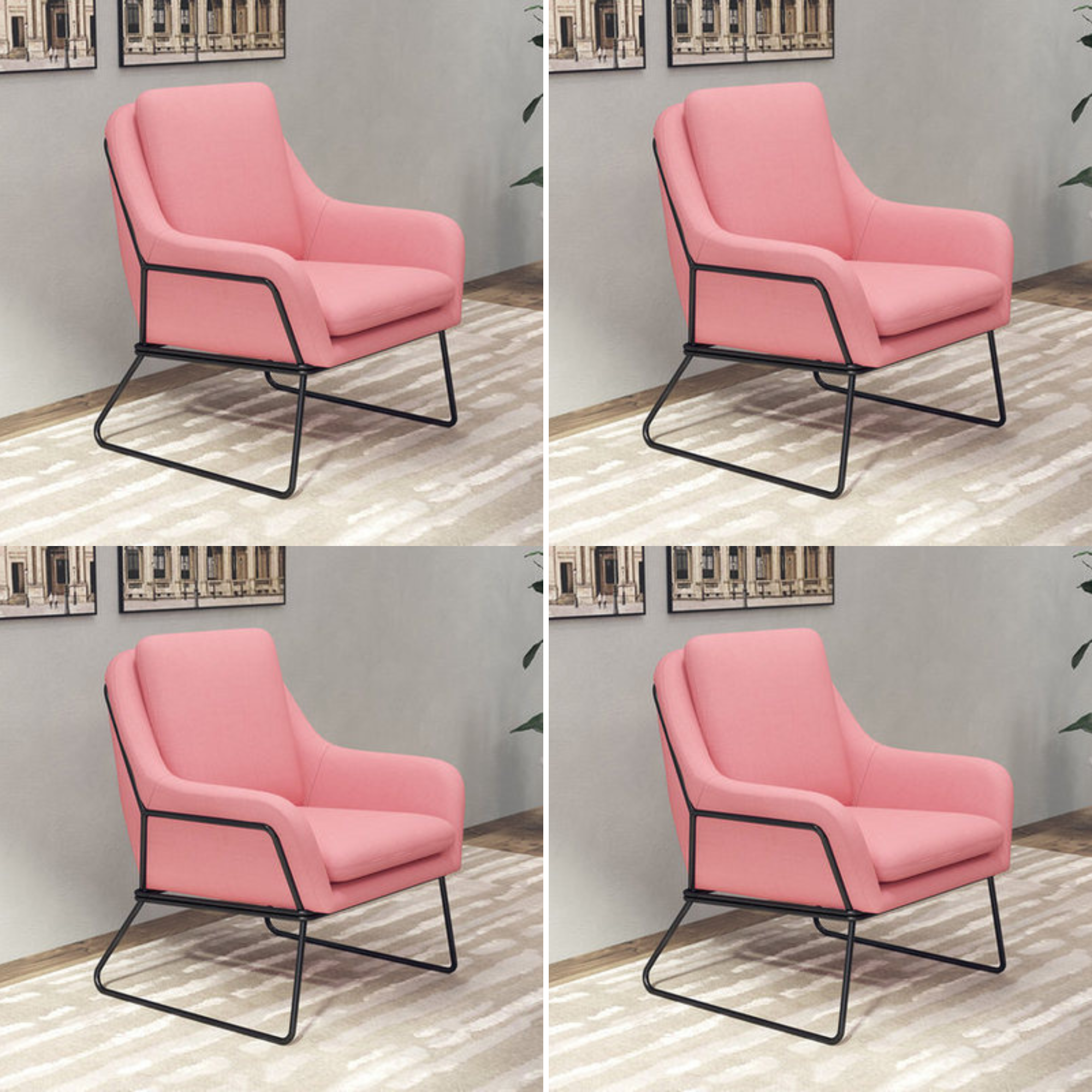 Fauteuil lounge design – Tissu velours coloré & piètement métal noir