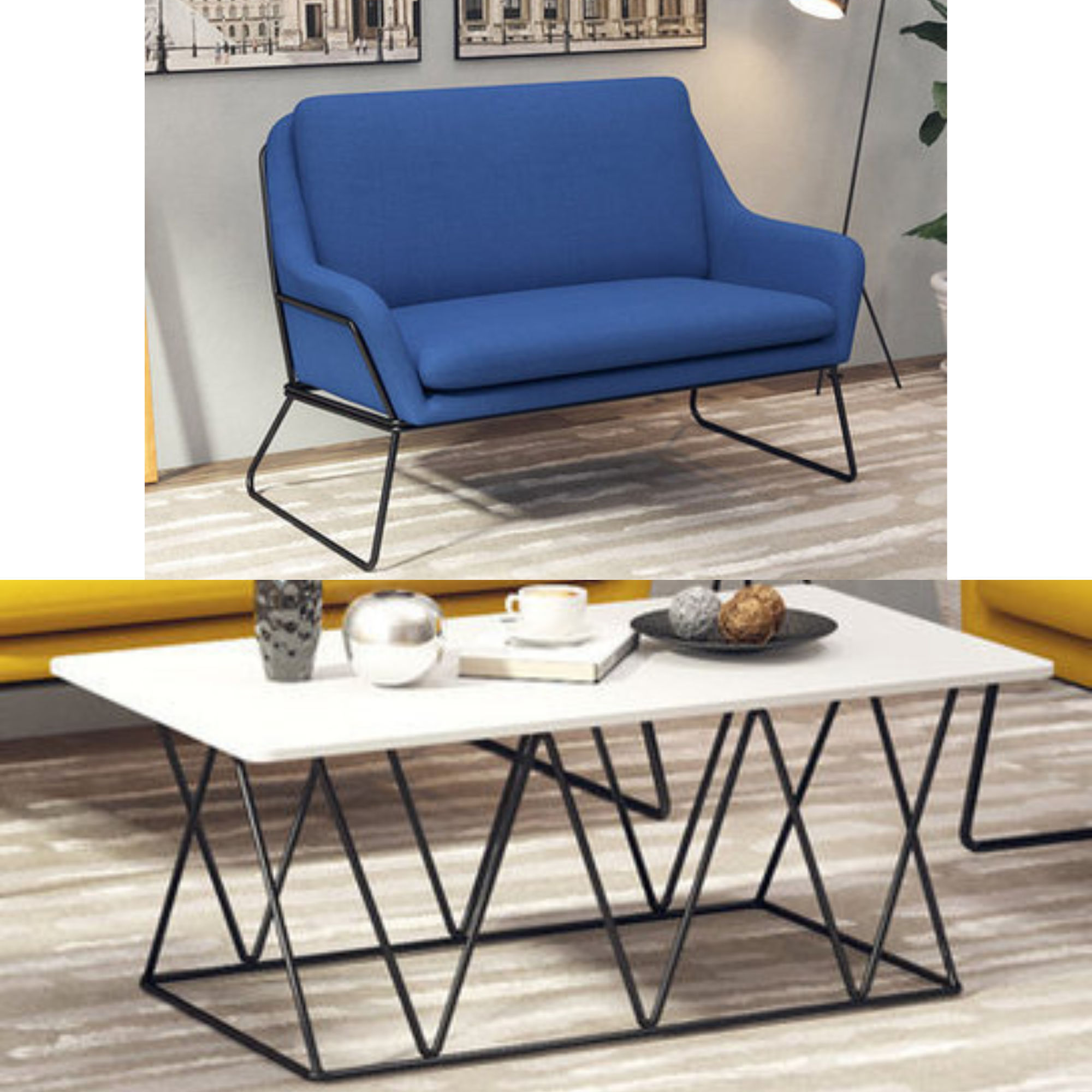 Fauteuil lounge design – Tissu velours coloré & piètement métal noir