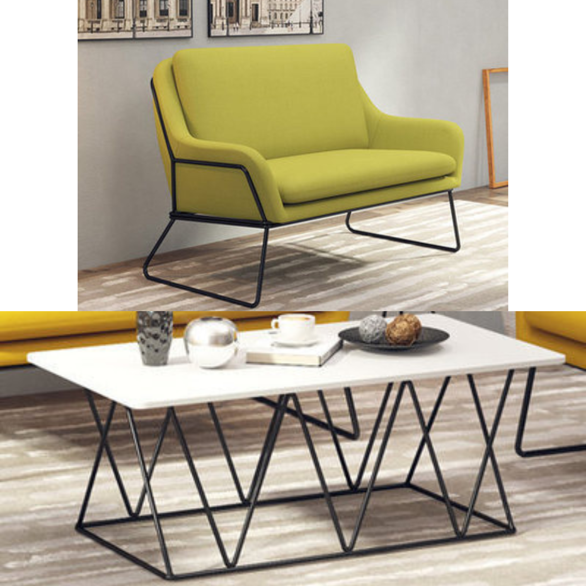 Fauteuil lounge design – Tissu velours coloré & piètement métal noir
