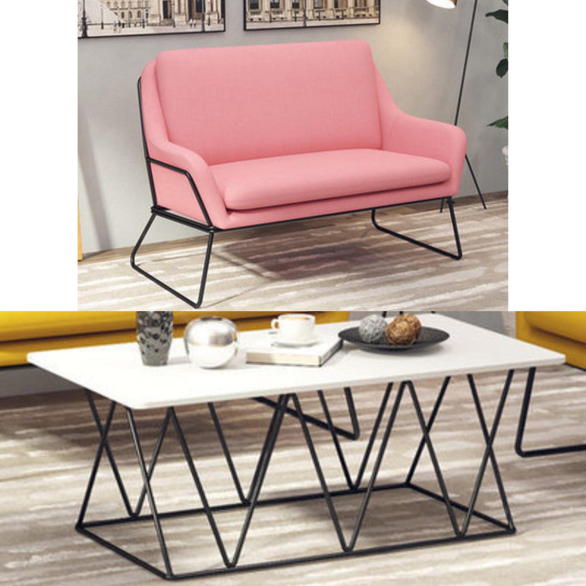 Fauteuil lounge design – Tissu velours coloré & piètement métal noir