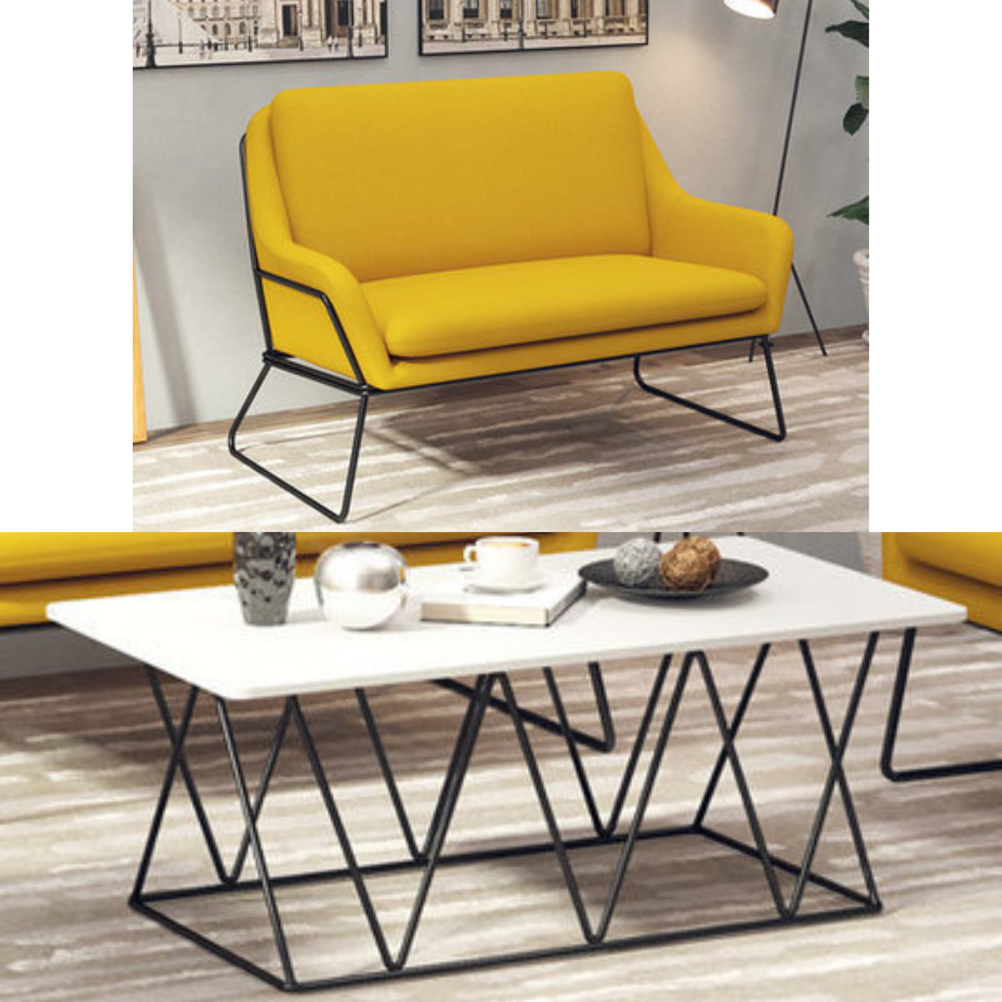 Fauteuil lounge design – Tissu velours coloré & piètement métal noir