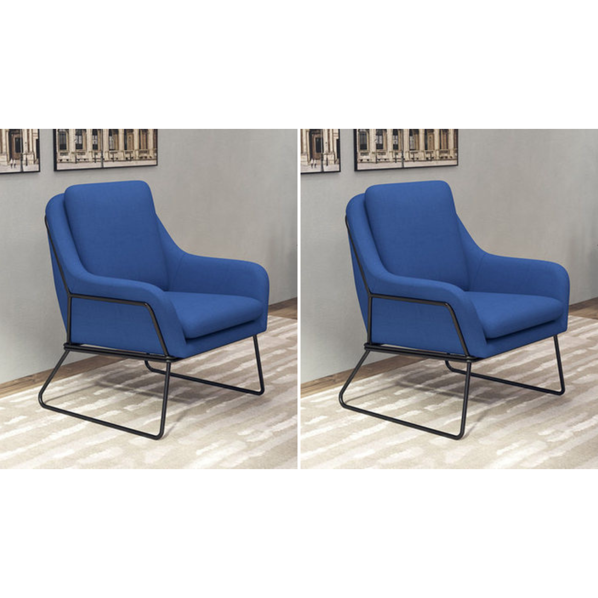 Fauteuil lounge design – Tissu velours coloré & piètement métal noir