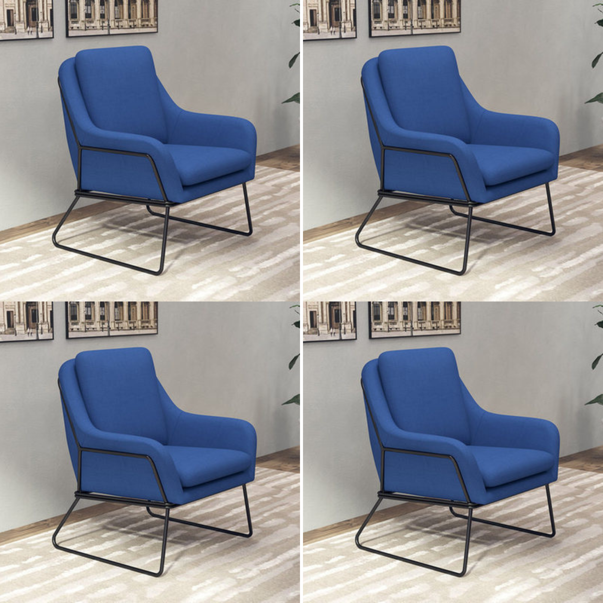 Fauteuil lounge design – Tissu velours coloré & piètement métal noir