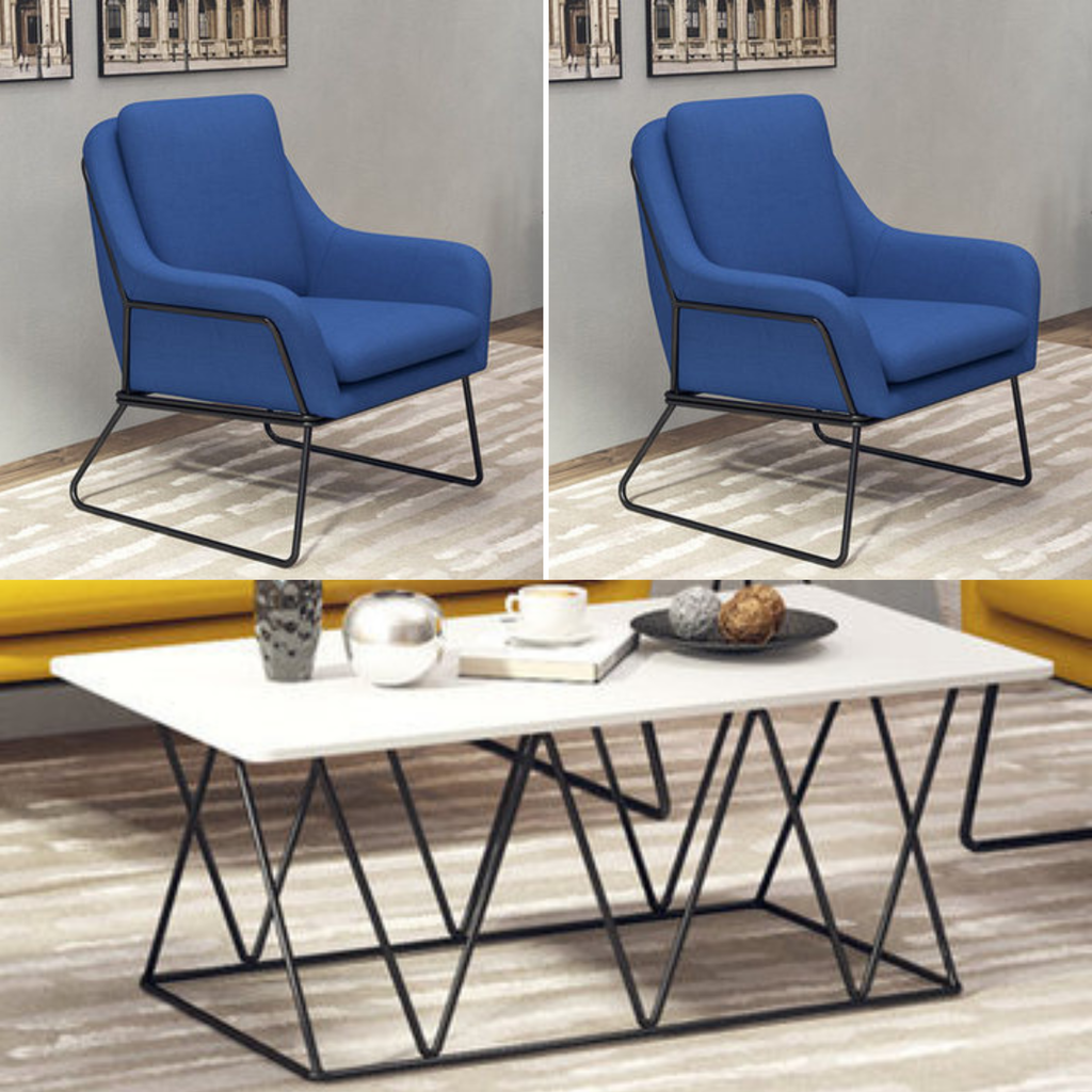 Fauteuil lounge design – Tissu velours coloré & piètement métal noir