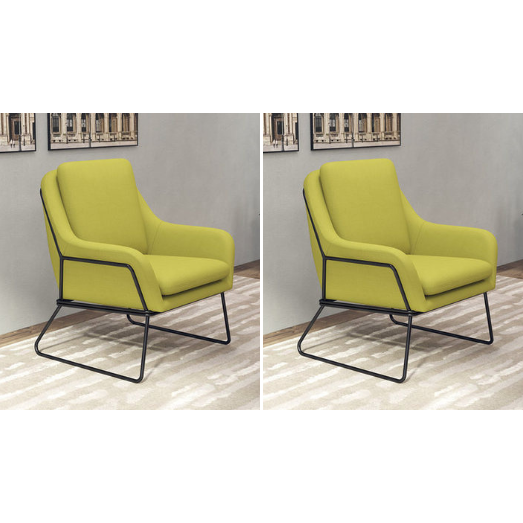 Fauteuil lounge design – Tissu velours coloré & piètement métal noir
