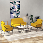 Fauteuil lounge design – Tissu velours coloré & piètement métal noir
