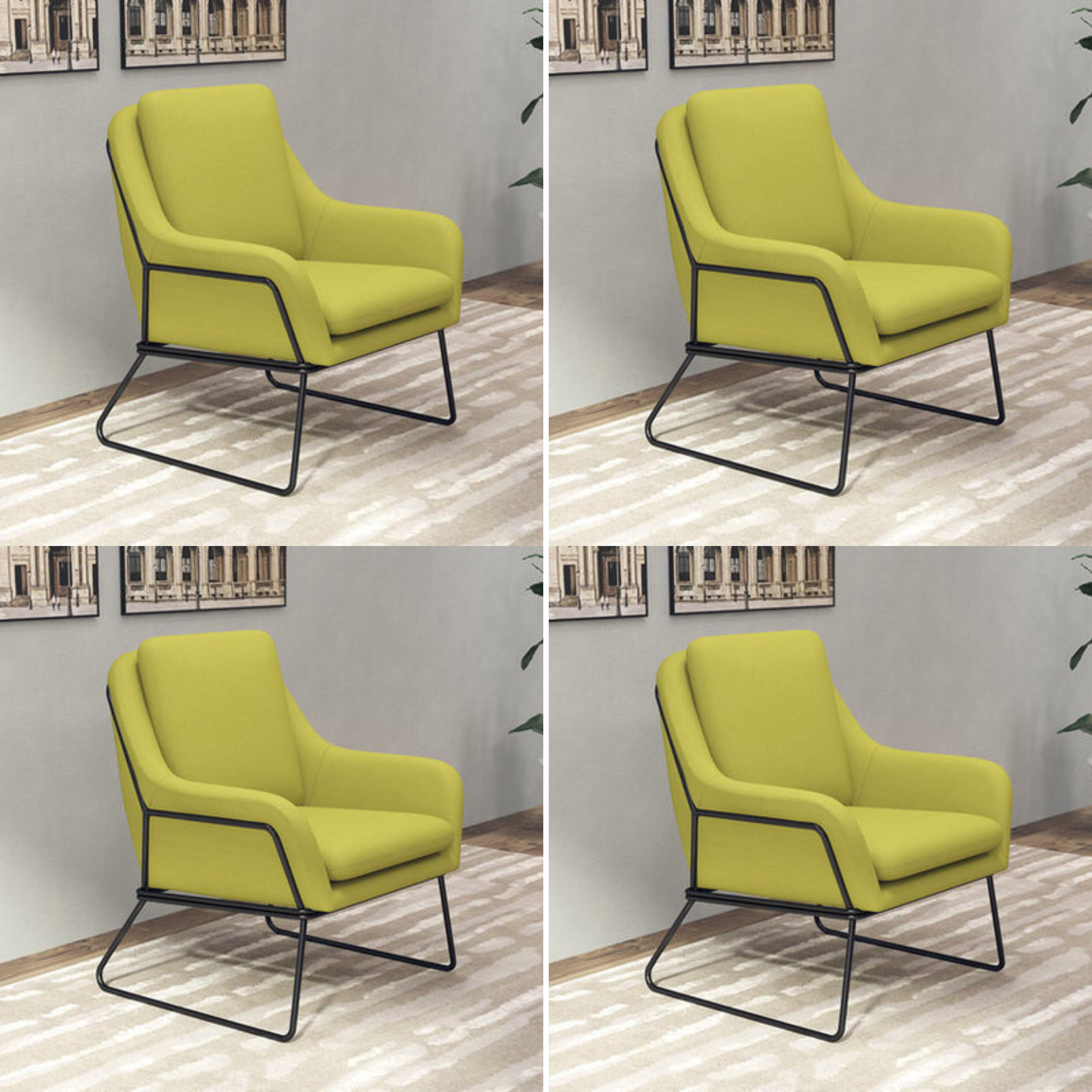 Fauteuil lounge design – Tissu velours coloré & piètement métal noir