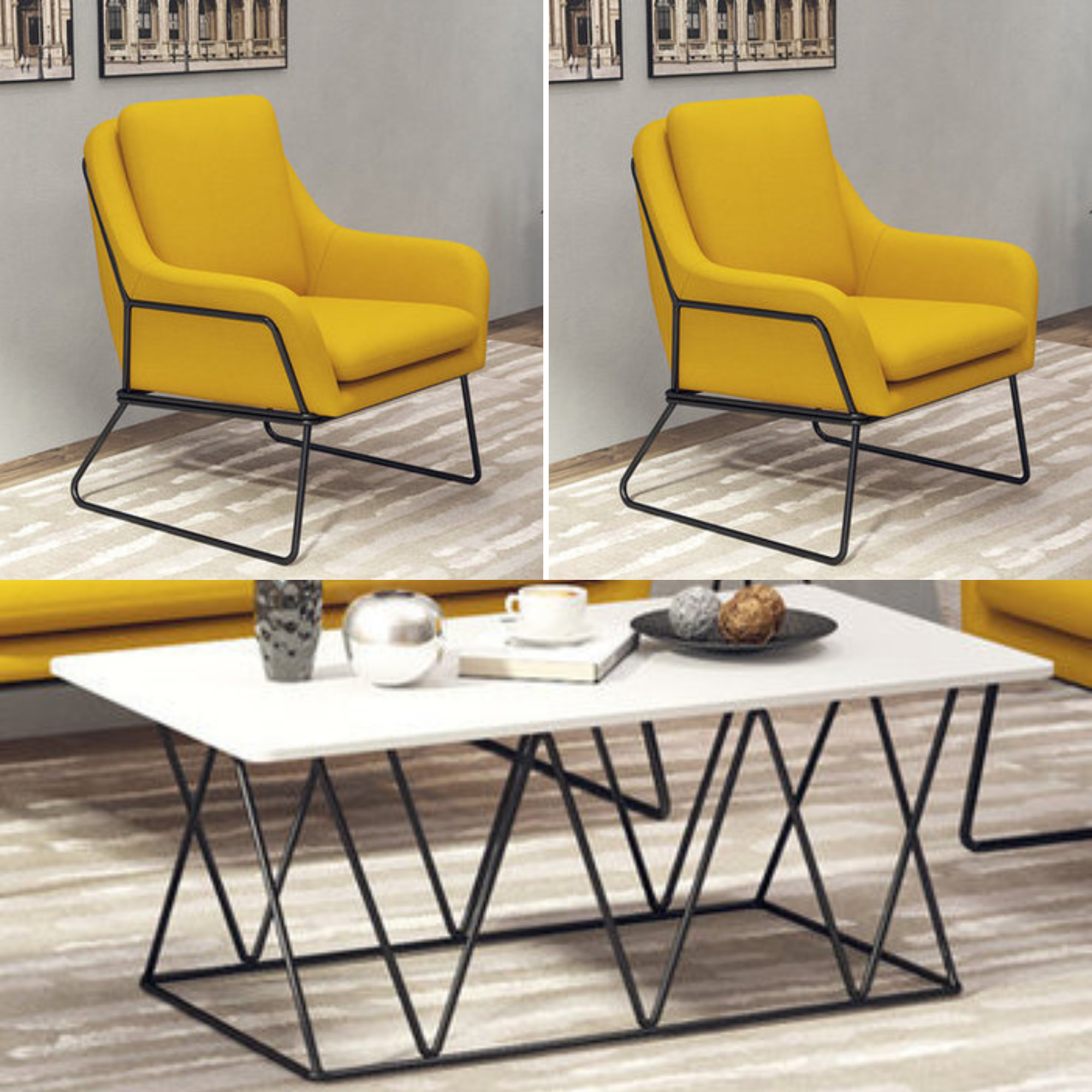 Fauteuil lounge design – Tissu velours coloré & piètement métal noir