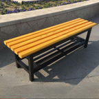 Banc de vestiaire avec grille chaussures intégrée – Bois massif & structure métal