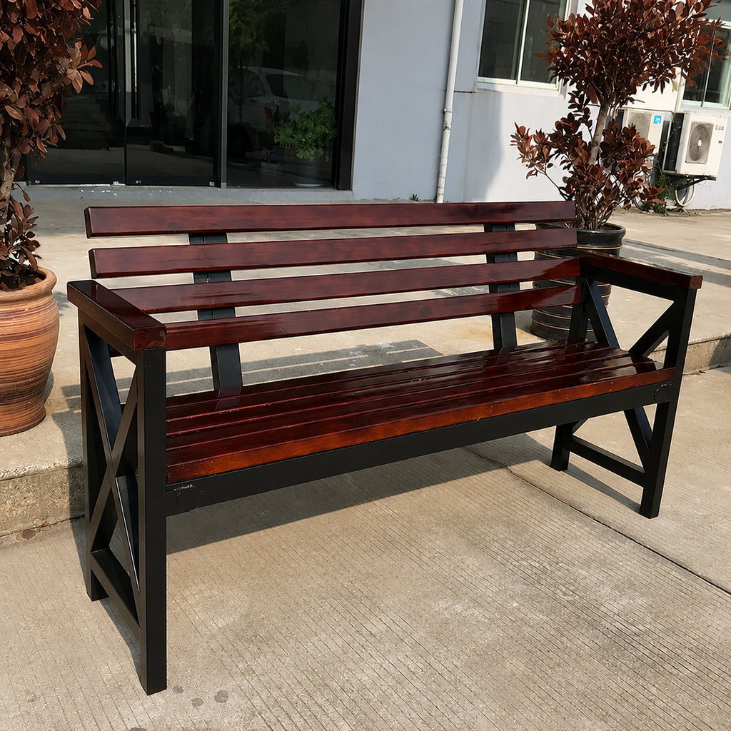 Banc d'Extérieur avec Dossier et Structure en X "PARK WOOD"