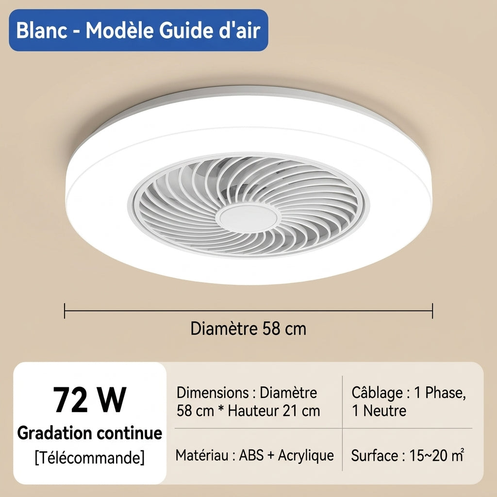 Plafonnier LED Ventilateur Intégré Silencieux Dimmable 58 cm "LUMIAIR 72W PRO"
