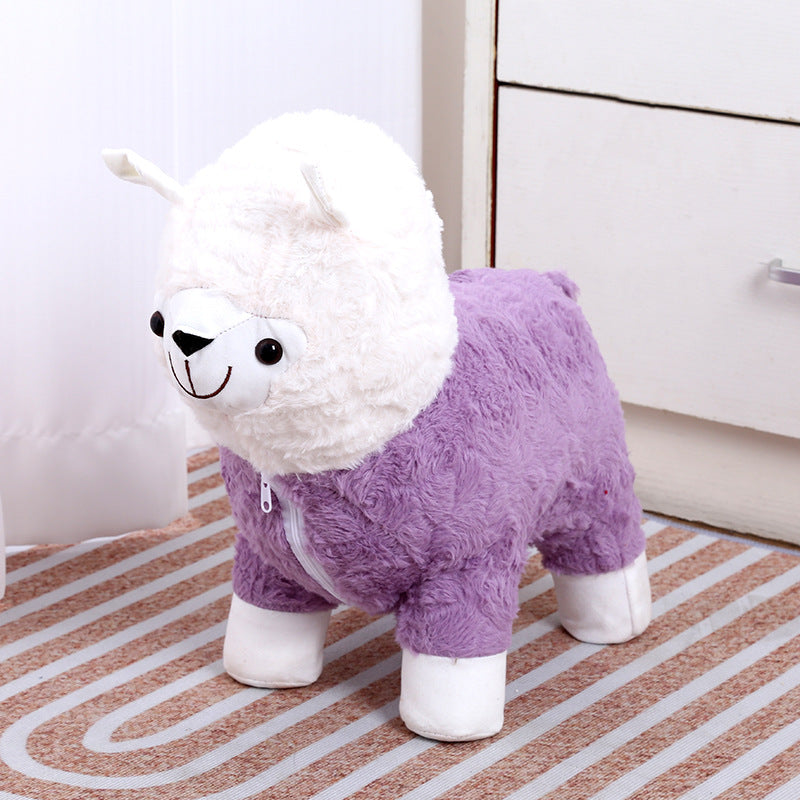 Pouf Animal Bois & Peluche "ALPAGA"