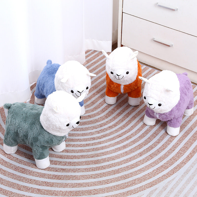Pouf Animal Bois & Peluche "ALPAGA"