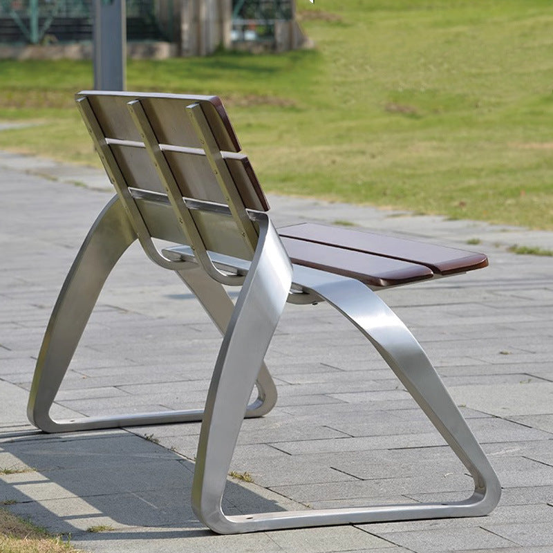 Banc Public Extérieur avec Dossier – Acier Inoxydable 304 & Bois