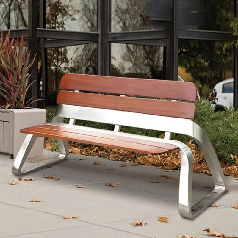 Banc Public Extérieur avec Dossier – Acier Inoxydable 304 & Bois