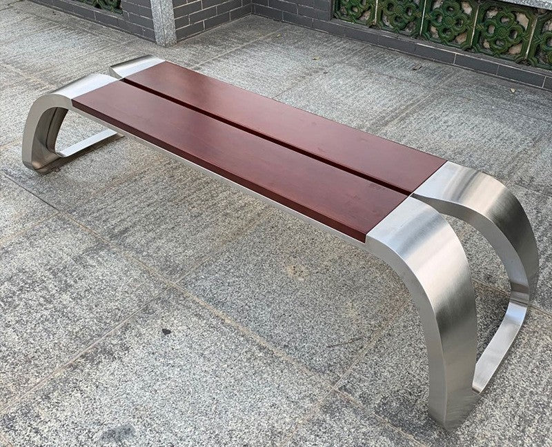 Banc Public Extérieur sans Dossier – Métal & Bois 180 cm